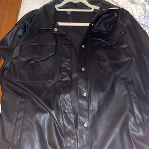 over sized leather jacket